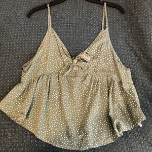 sage green polka dot shirt!